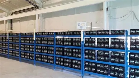 A sprawling Japanese crypto mining farm with rows of machines